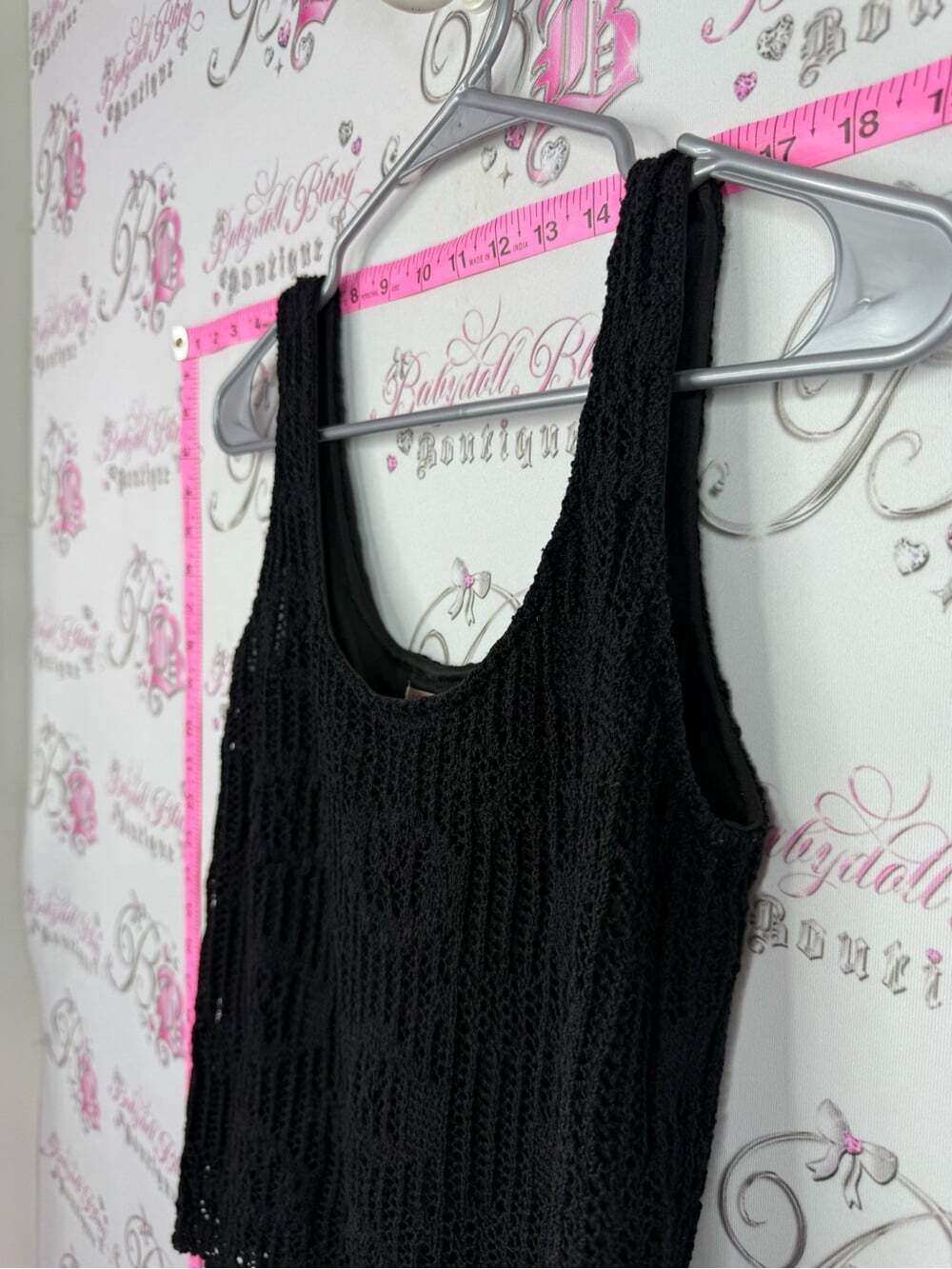 ESQUALO tank top knit Black Crochet Tank Top View 3